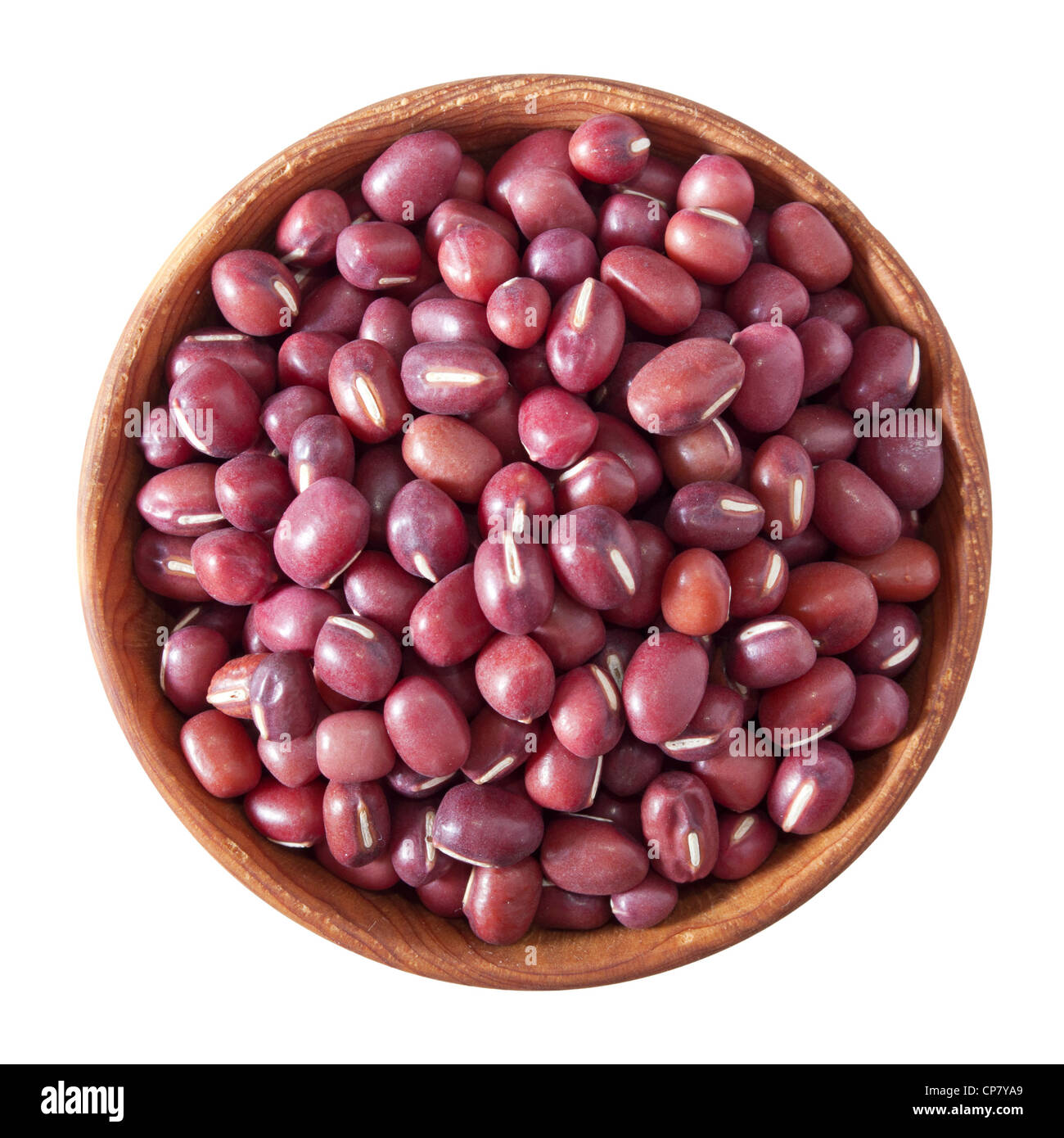wooden bowl full of adzuki beans isolated on white background Stock Photo