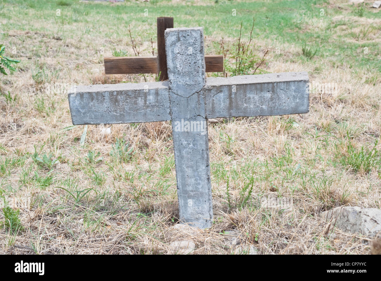 Grave sites in the historic Lincoln Cemetery are adorned with crosses. Stock Photo
