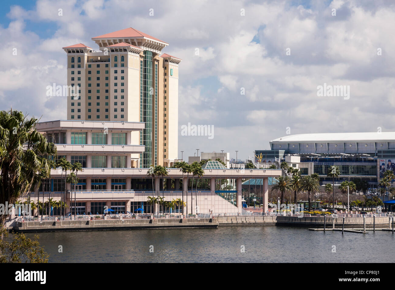 Embassy Suites Hotel and Hillsborough River, Tampa, FL Stock Photo