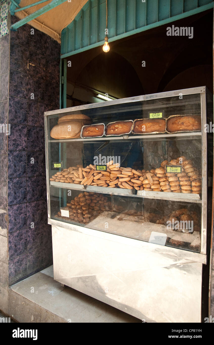 Tunis, Tunisia - Pastries shop at the  Medina (old city). The Medina of Tunis, Tunisia is a UNESCO World Heritage Site. Stock Photo