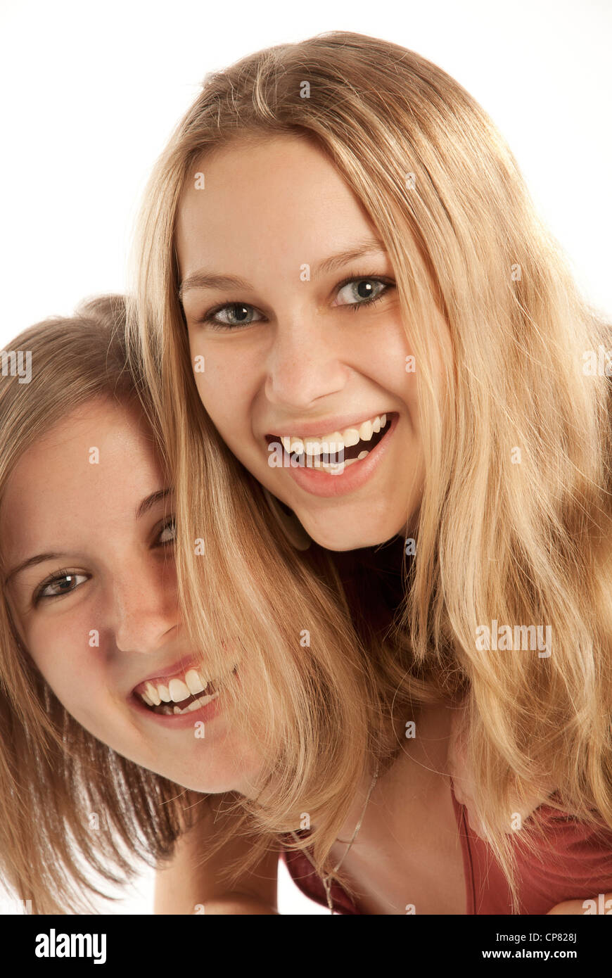 Two pretty young women laughing omitted. Stock Photo