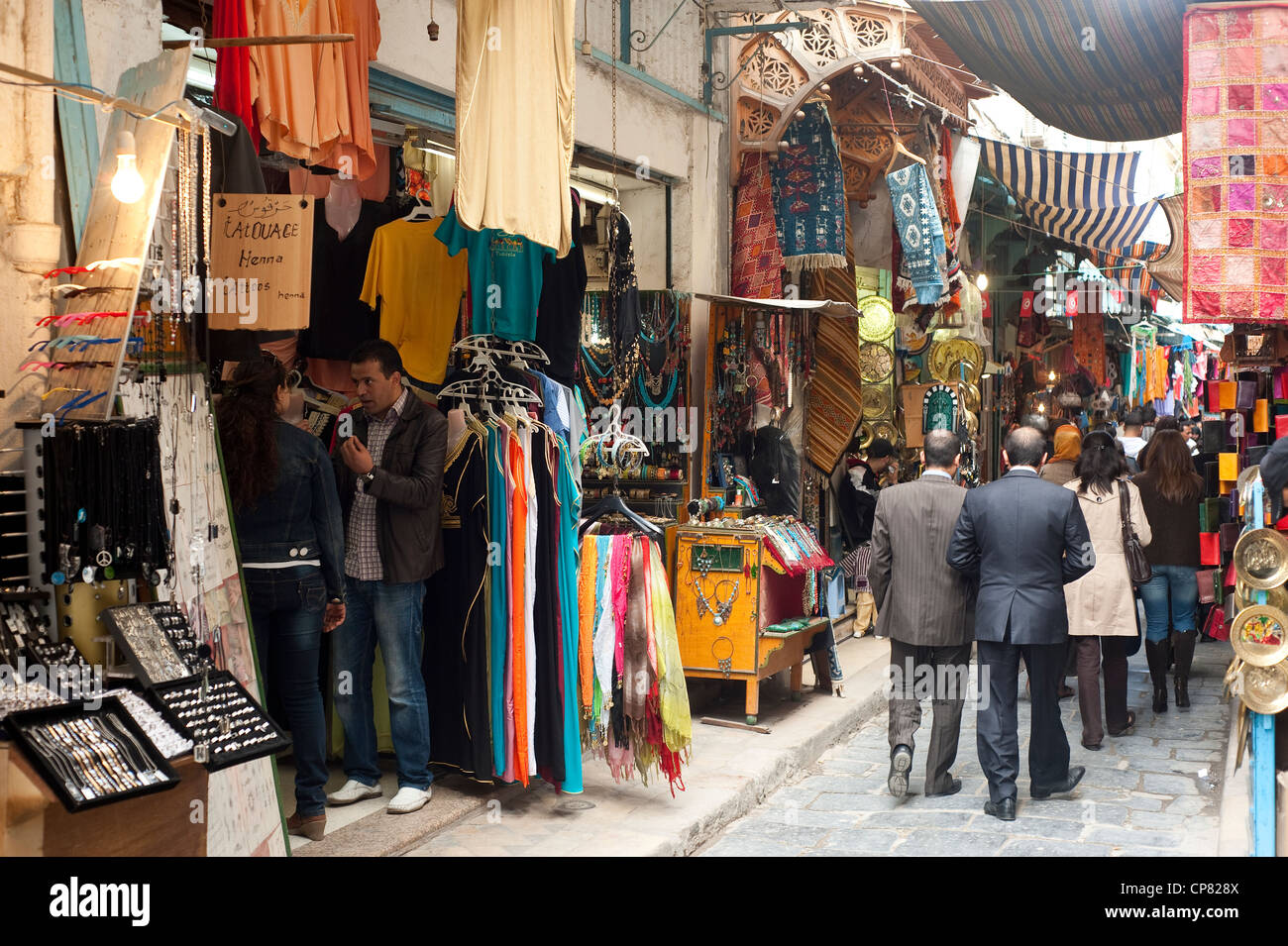 Tunis, Tunisia - Tunis, Tunisia - Narrow and crowded streets in  the Medina area. Stock Photo