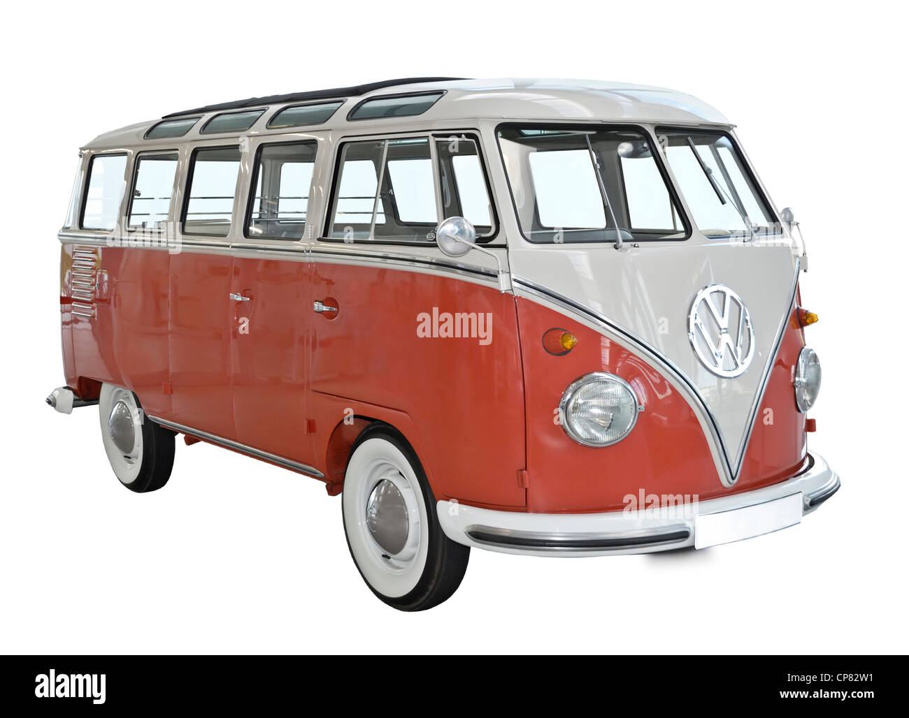 Vintage Volkswagen bus isolated on white background. Stock Photo