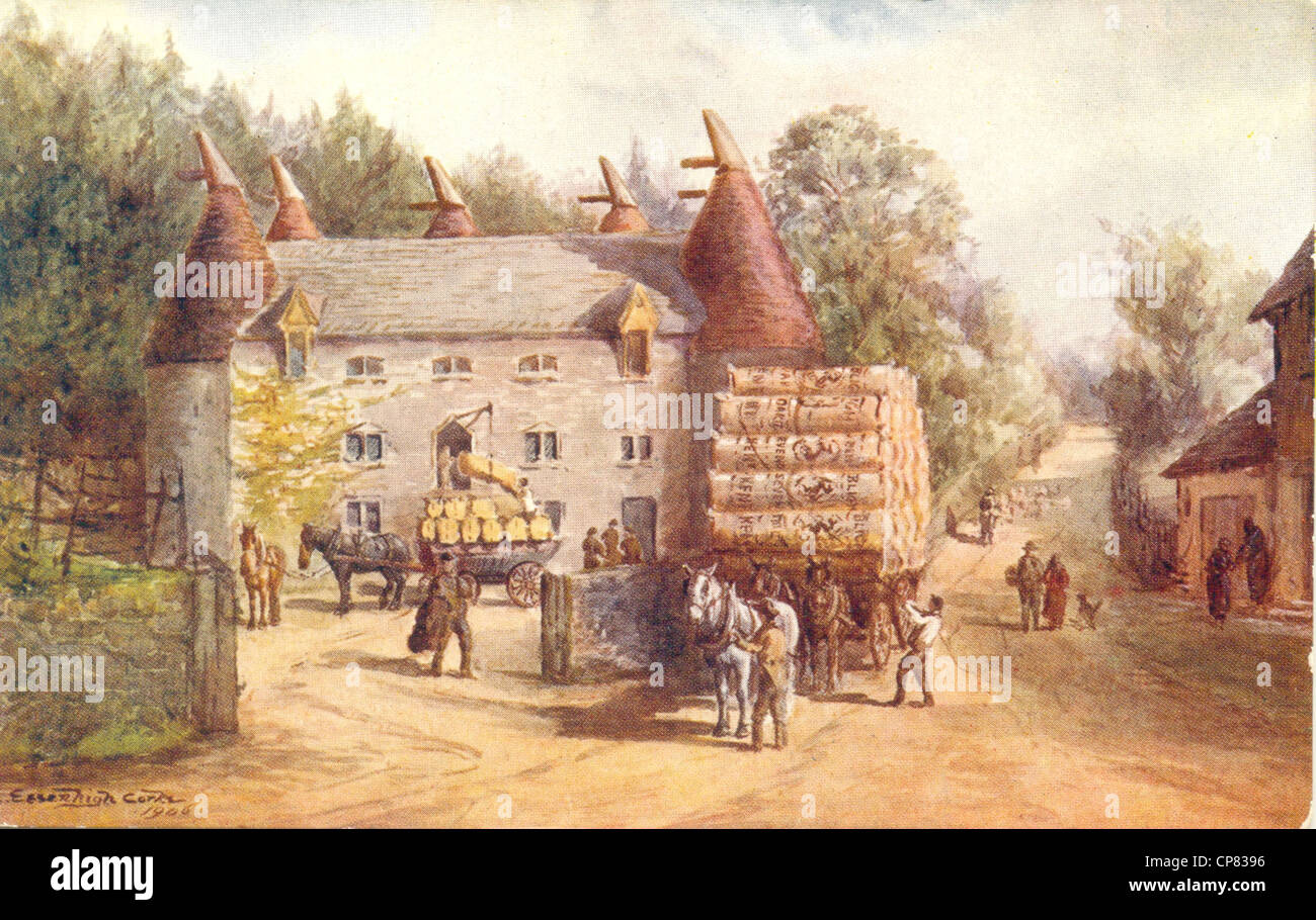 Postcard by artist C Essenhigh Corke carting hops to oast house Stock Photo
