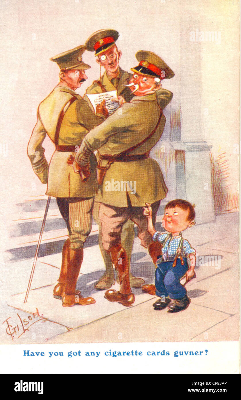 cigarette card collecting Comic postcard on the cigarette card collecting hobby by artist TGilson  Stock Photo
