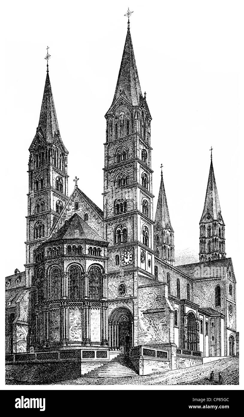 Historische, zeichnerische Darstellung, Der Bamberger Dom St. Peter und St. Georg, Bamberg, Deutschland, 11. Jahrhundert, aus Me Stock Photo