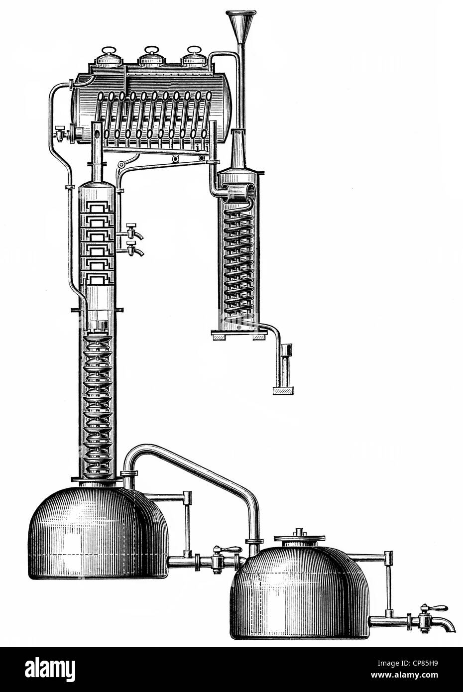 apparatus for distillation by Cellier Blumenthal, 19th Century, Historische, zeichnerische Darstellung, Apparat zur Destillation Stock Photo