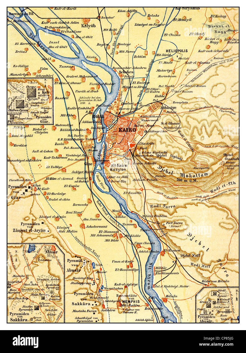 map of Cairo and surroundings, Egypt, 19th century, Historische, zeichnerische Darstellung, Landkarte, Kairo und Umgebung, Ägypt Stock Photo