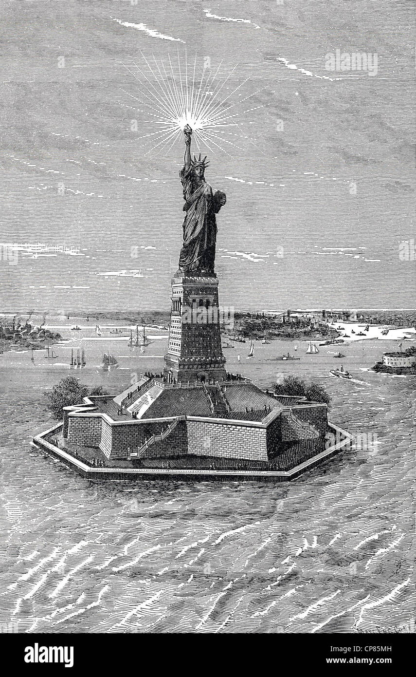 Statue of Liberty in New York, historical engraving, 19th Century, Die Freiheitsstatue, Statue of Liberty in New York, historisc Stock Photo