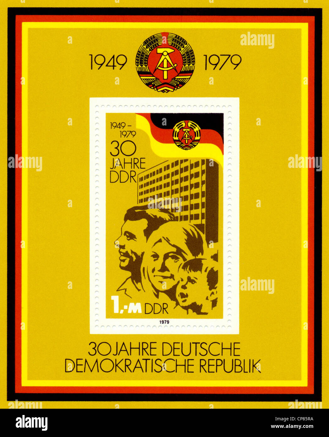 Historic postage stamps of the GDR, political motives, Historische Briefmarke der DDR, 30 Jahre Deutsche Demokratische Republik, Stock Photo