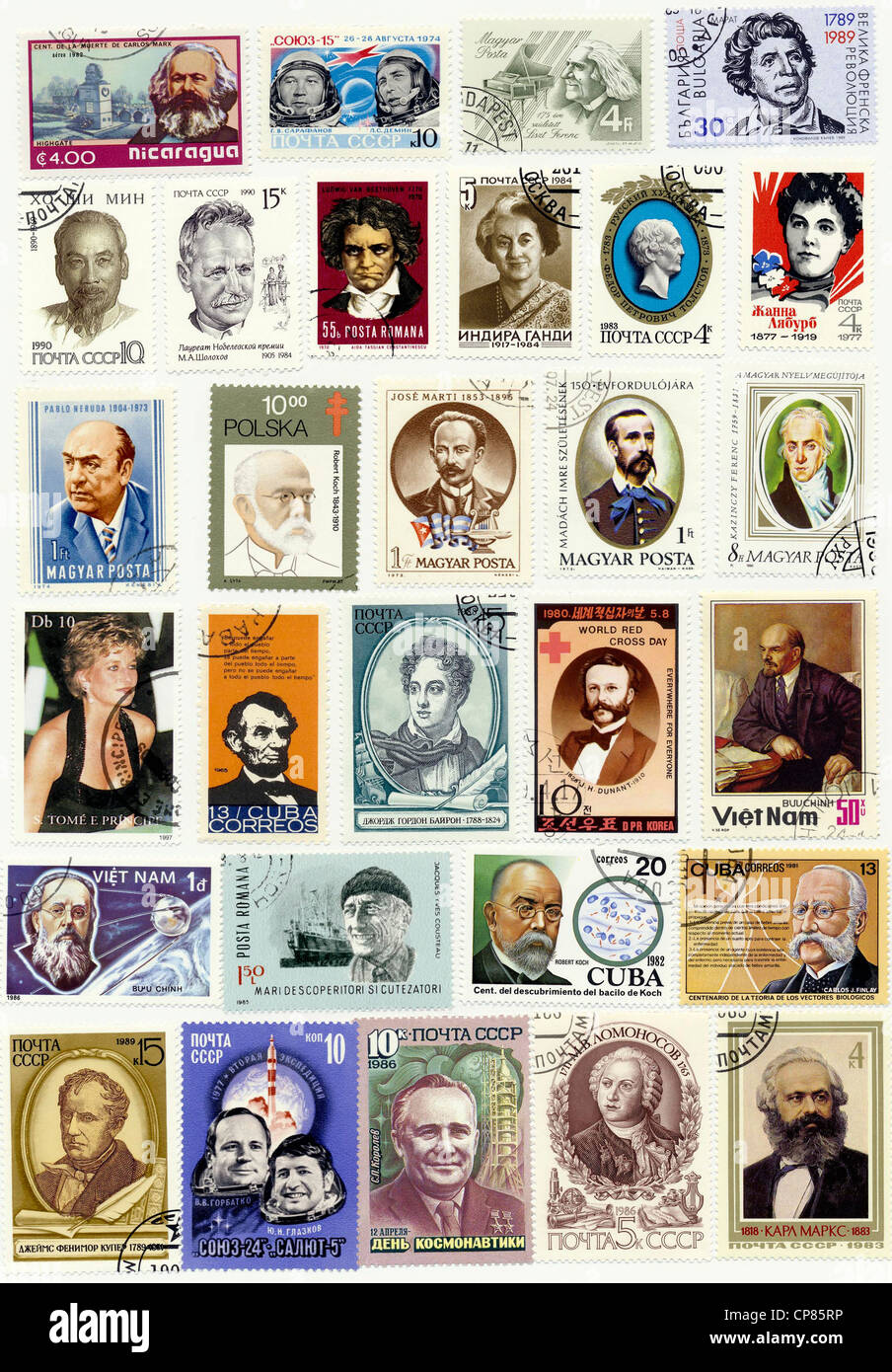 Historic postage stamps, international personalities, Historische Briefmarken, internationale Persönlichkeiten Stock Photo