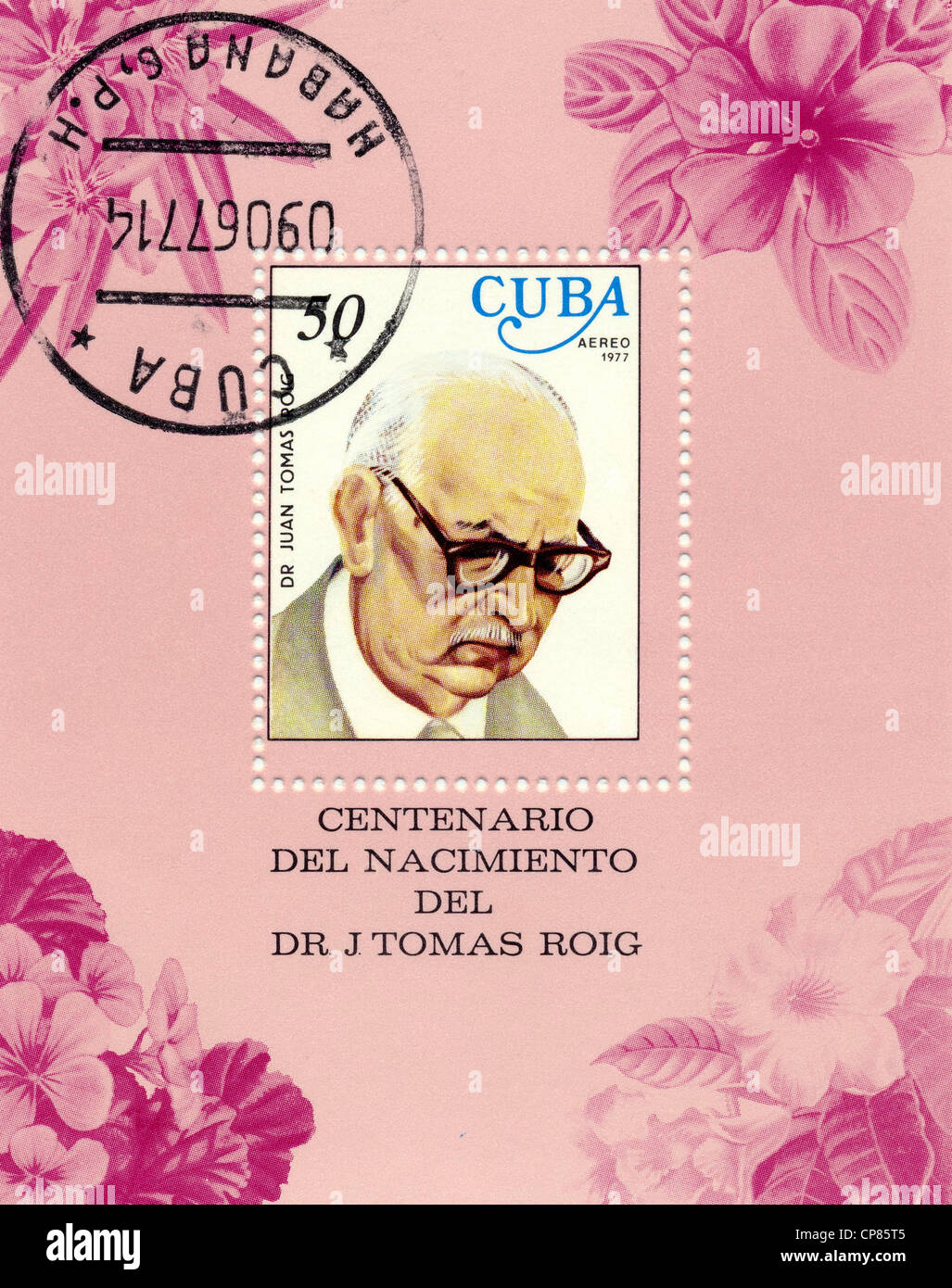 Historic postage stamps from Cuba, Historische Briefmarken, Andenken an den Botaniker Juan Tomas Roig , 1977, Kuba Stock Photo