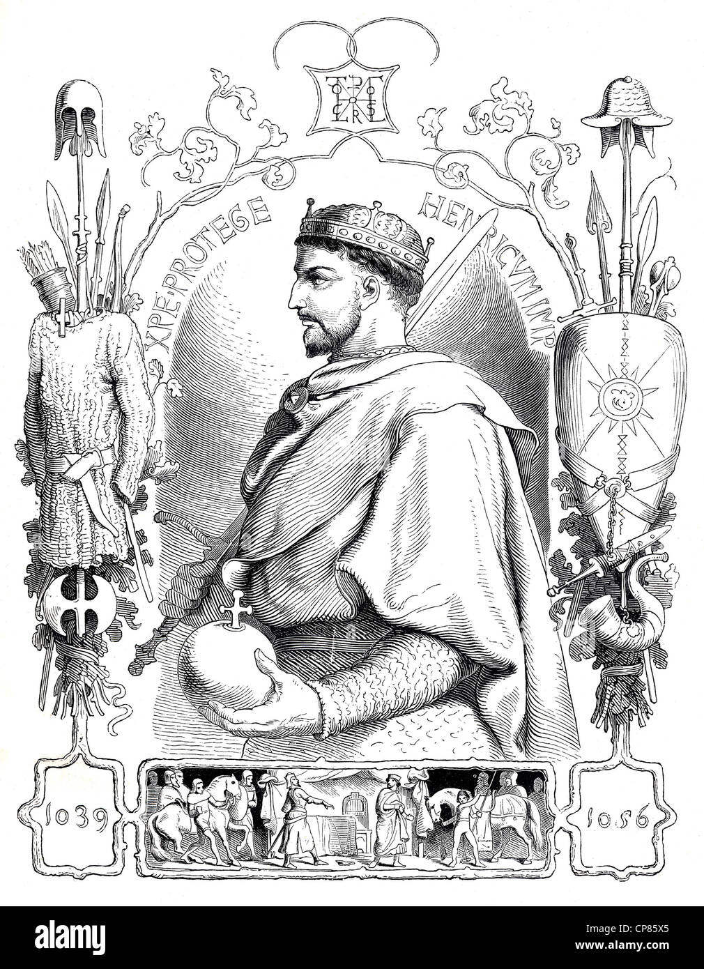 Henry III, 1017 - 1056, historical illustration, 19th century, Heinrich III. (1017 - 1056) aus der Familie der Salier, römisch-d Stock Photo