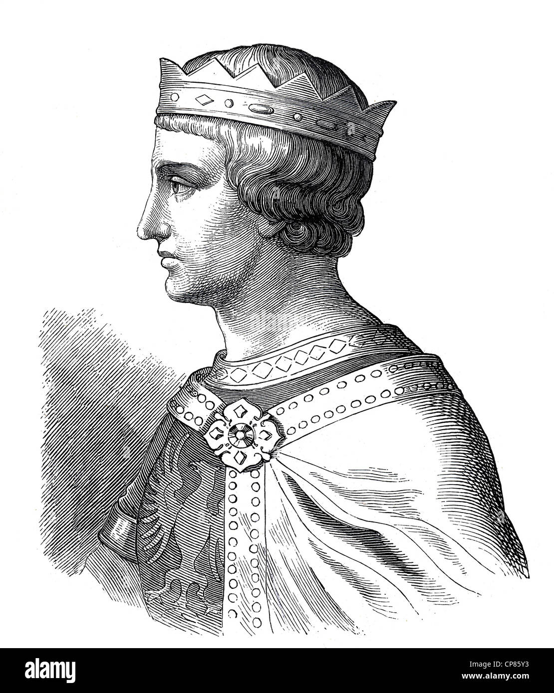 Frederick II, 1194 - 1250, Historical illustration, 19th century , Friedrich II. (1194 - 1250) aus dem Geschlecht der Staufer, K Stock Photo