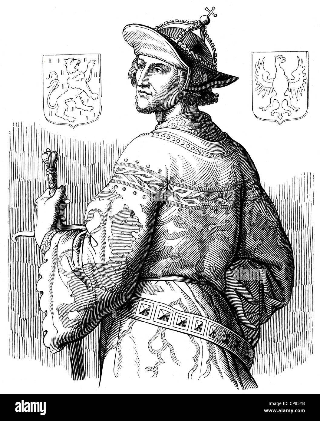 historical illustration , 19th century , Adolf von Nassau (1250 - 1298) aus dem Adelsgeschlecht der Nassauer (Walramische Linie) Stock Photo