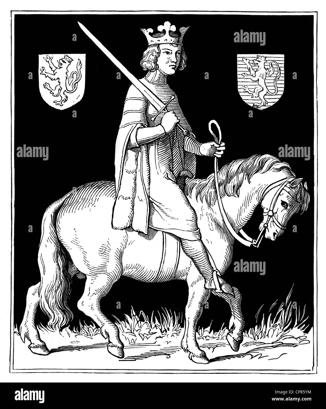Henry VII, 1278 - 1313, Historical illustration, 19th century , Heinrich VII. (1278 - 1313) aus dem Haus Limburg-Luxemburg, Graf Stock Photo