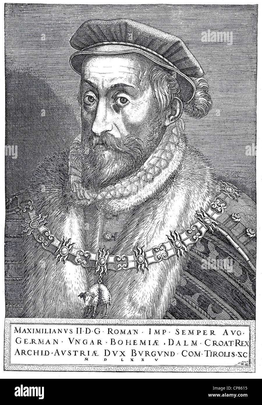 Emperor Maximilian II, 1527 - 1576, copper engraving from 1575, Kaiser Maximilian II