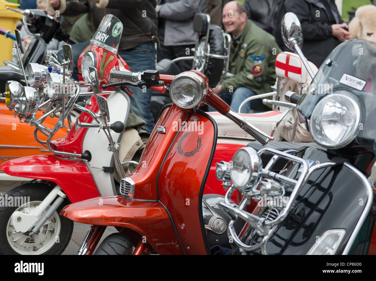 Scooter club rally in Cambridge, England. Stock Photo