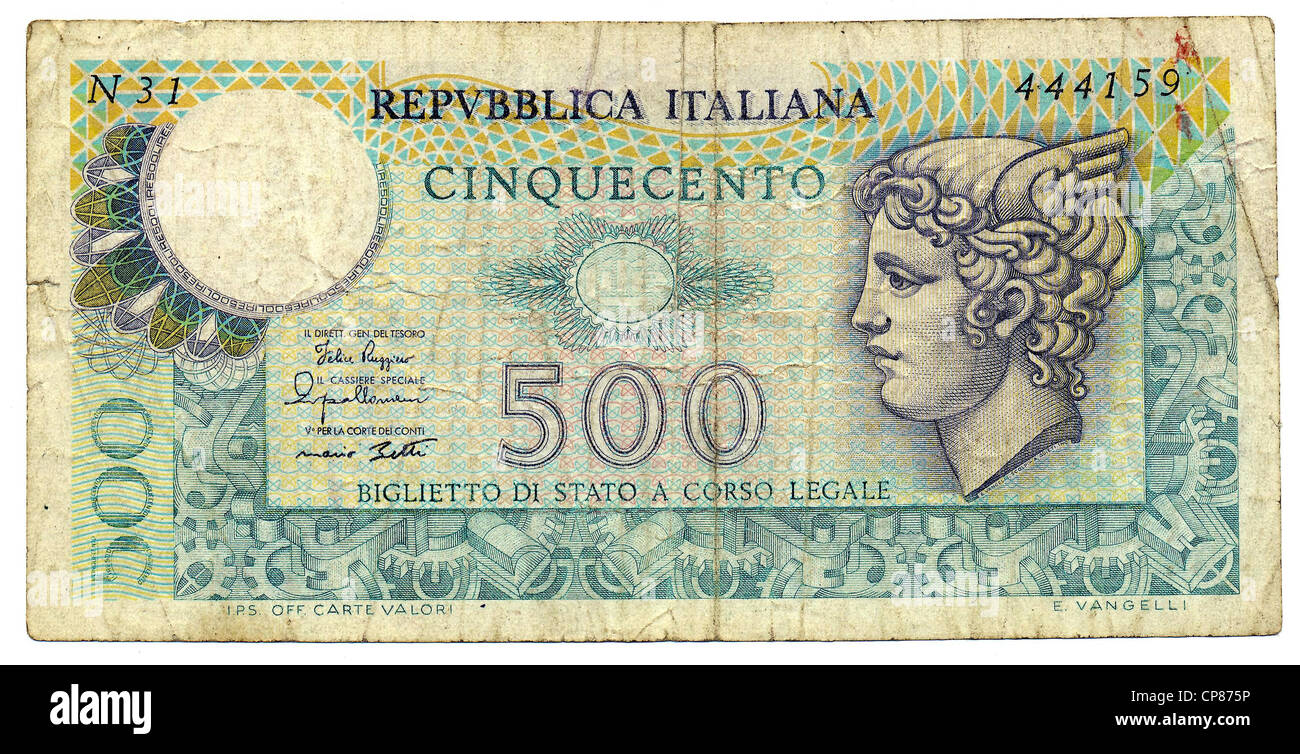 Banknote aus Italien, 500 Lire, Mercurio, 1974 Stock Photo Alamy