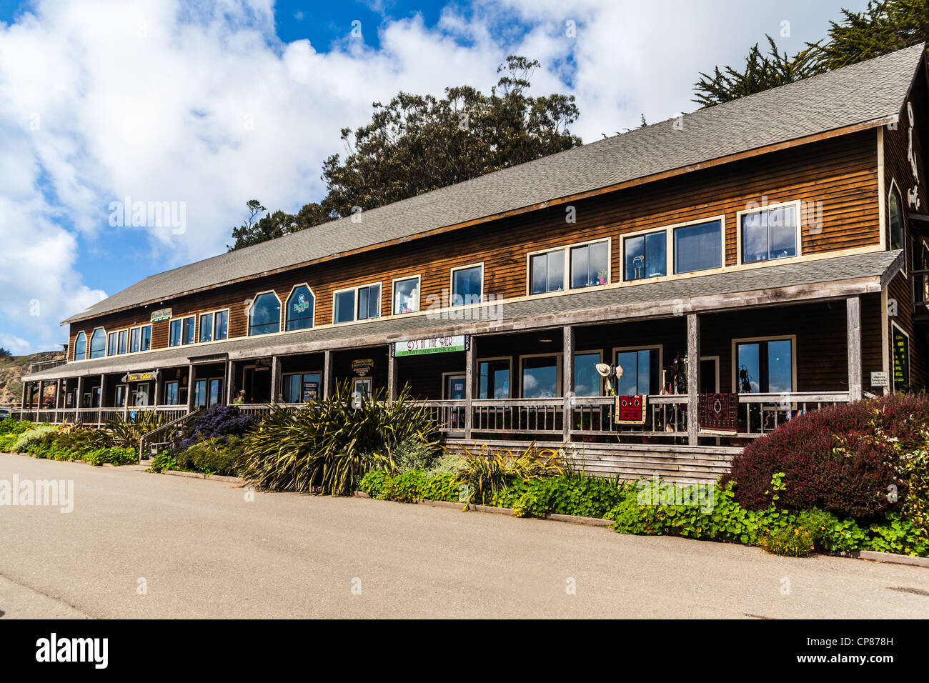Shops, Restaurant and Store at Point Arena California Harbor Stock