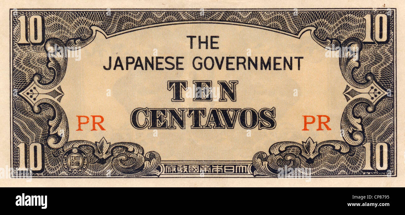 Historic banknote, occupation money, 10 centavos, Philippines, Japanese occupation of the Philippines Stock Photo