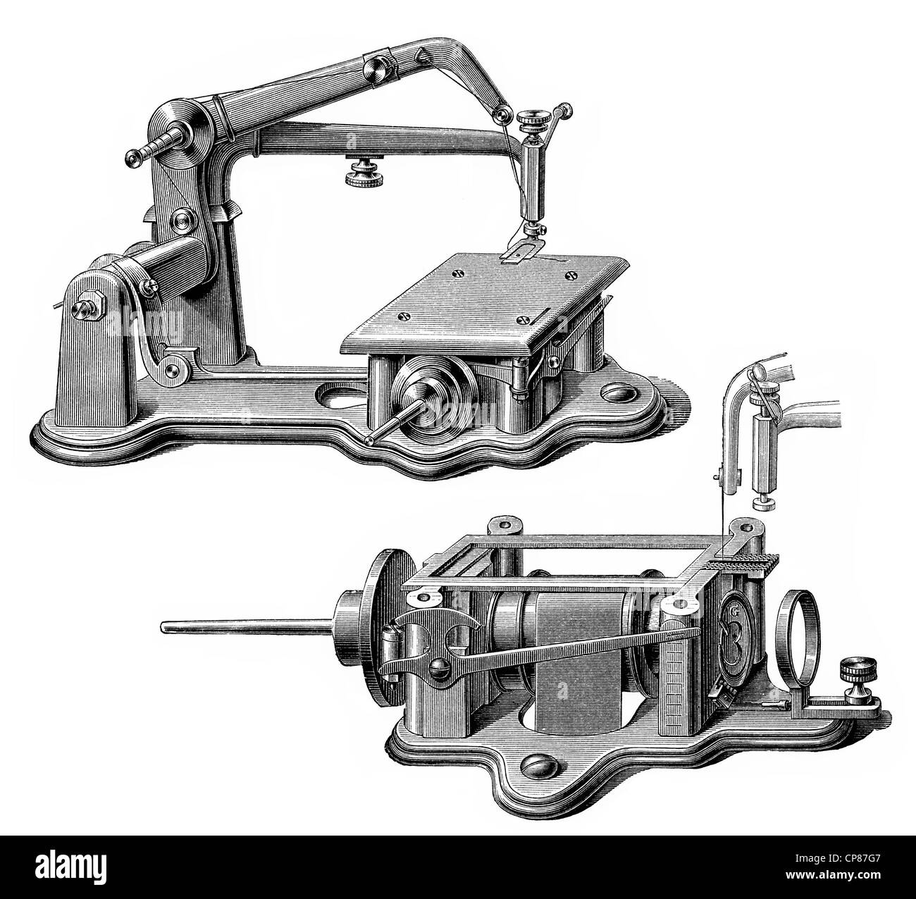 schematic drawing of a sewing machine, Wheeler-Wilson system, 19th century, Historische, zeichnerische Darstellung, schematische Stock Photo