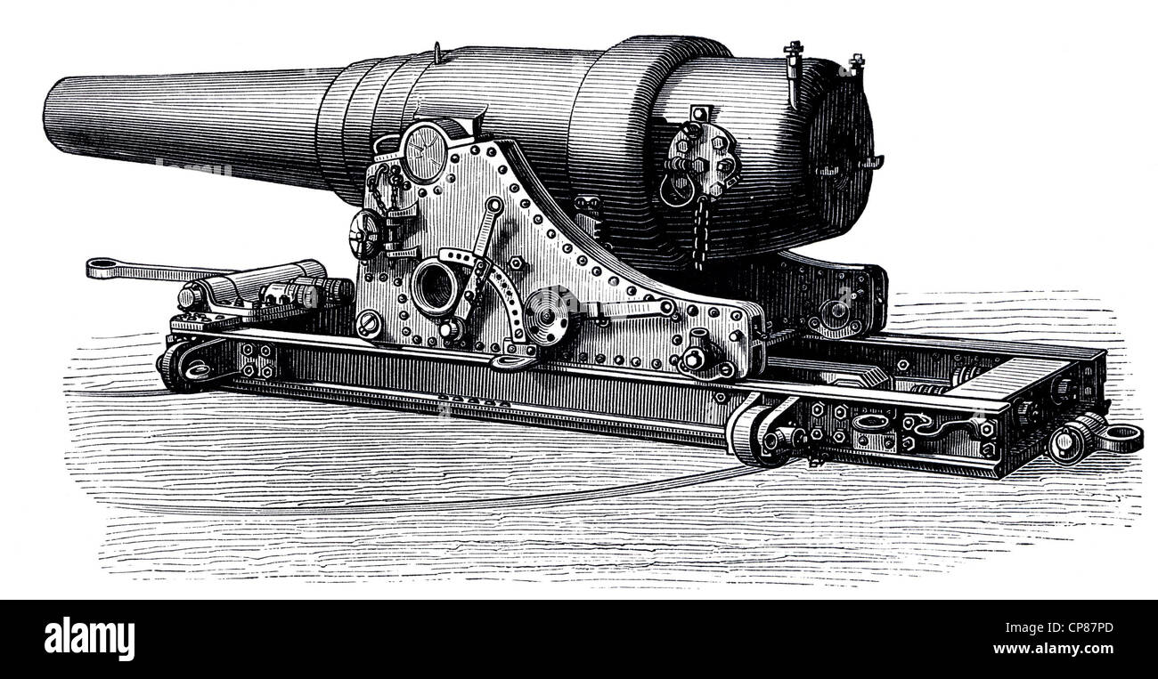 Illustration, cannon, German marine turret cannon, 19th Century, Geschütze und Kanonen, Ringkanone deutschen Marine, 19. Jahrhun Stock Photo