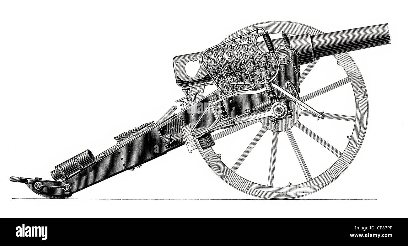 German field artillery cannon, 19th Century, Deutsches Feldgeschütz aus dem 19. Jahrhundert, 1873, aus Meyers Konversations-Lexi Stock Photo