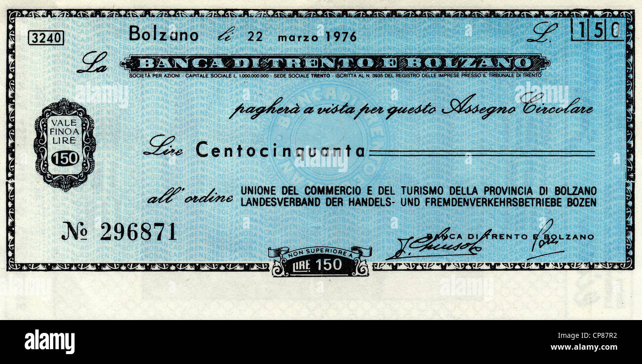 Miniassegni Italian Bank Transfer Money Order With A Low Value
