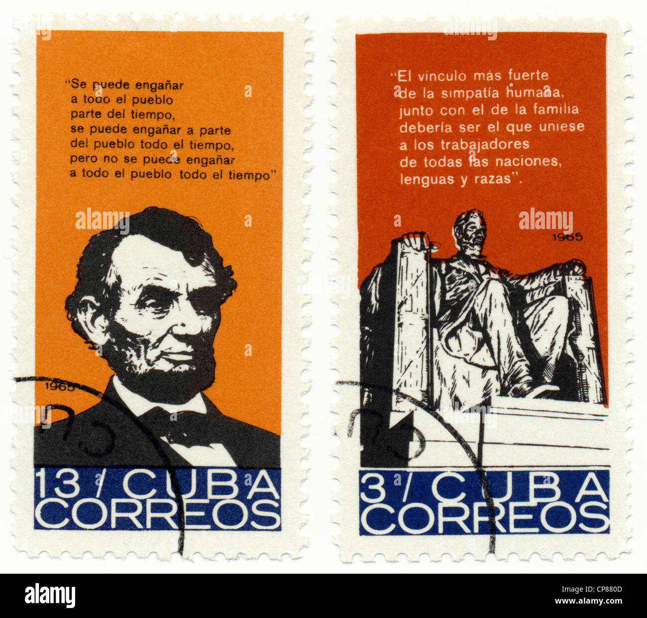 Historic postage stamps from Cuba, Historische Briefmarken, Andenken an den amerikanischen Präsidenten Abraham Lincoln, 1965, Ku Stock Photo