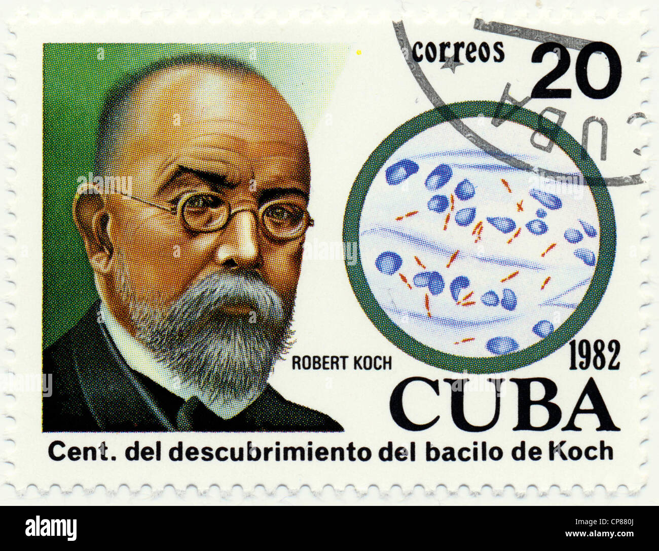 Historic postage stamps from Cuba, Historische Briefmarken, Robert Koch, 1982, Kuba, Karibik Stock Photo