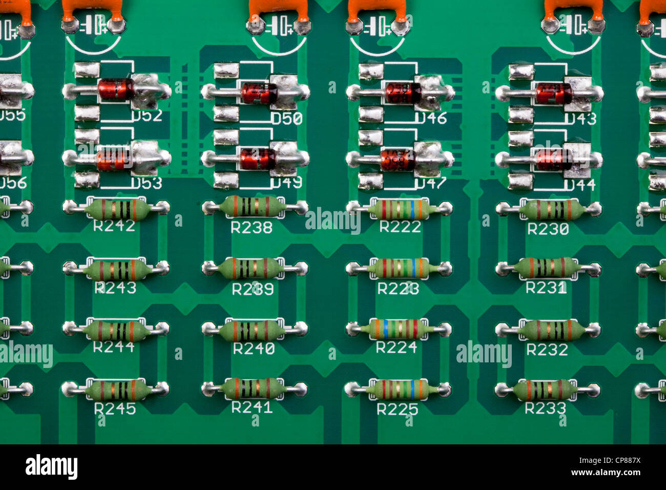 Detail of a computer circuit board, Detail einer Computer-Platine Stock Photo