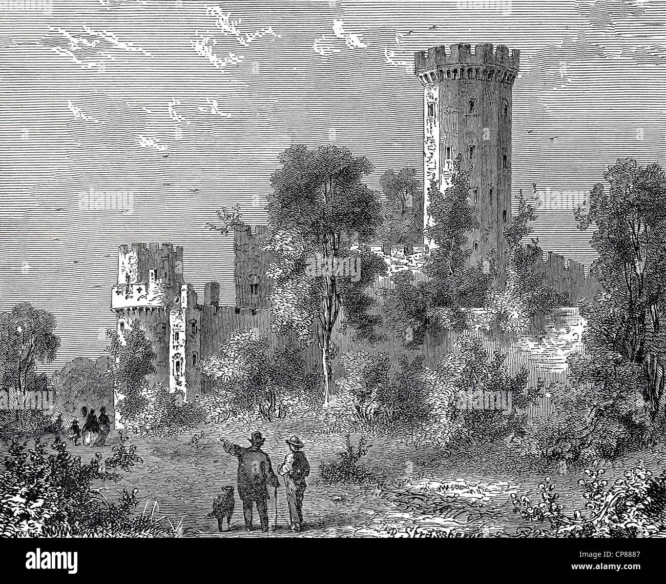 Warwick Castle, England, Europe, historic engraving from the 19th century, Schloss Warwick, England, Europa, historischer Stich Stock Photo