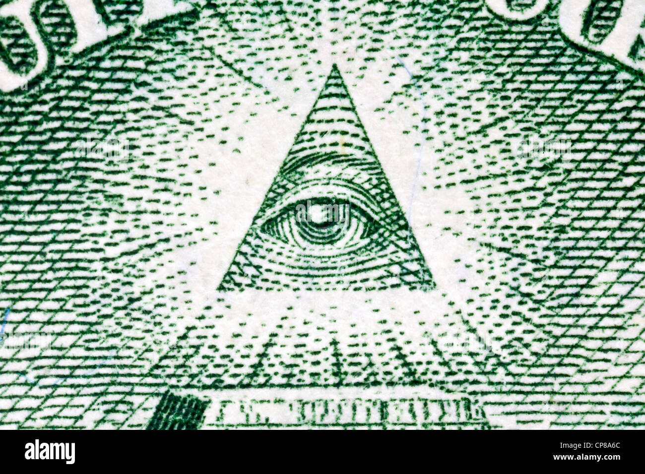 Eye of Providence macro on the back of the US one dollar bill. Stock Photo