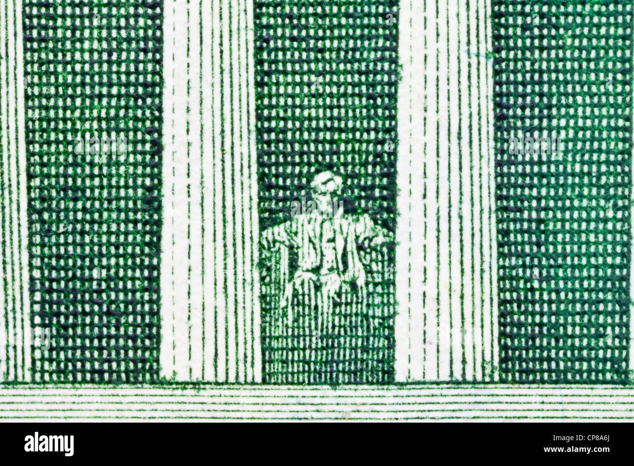 Extreme Macro of the Lincoln Memorial on the US Five Dollar Bill. Stock Photo