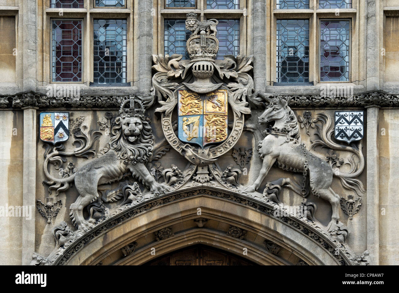 The Royal Coat of Arms at Braesnose College, Oxford University. Oxford, Oxfordshire, England Stock Photo