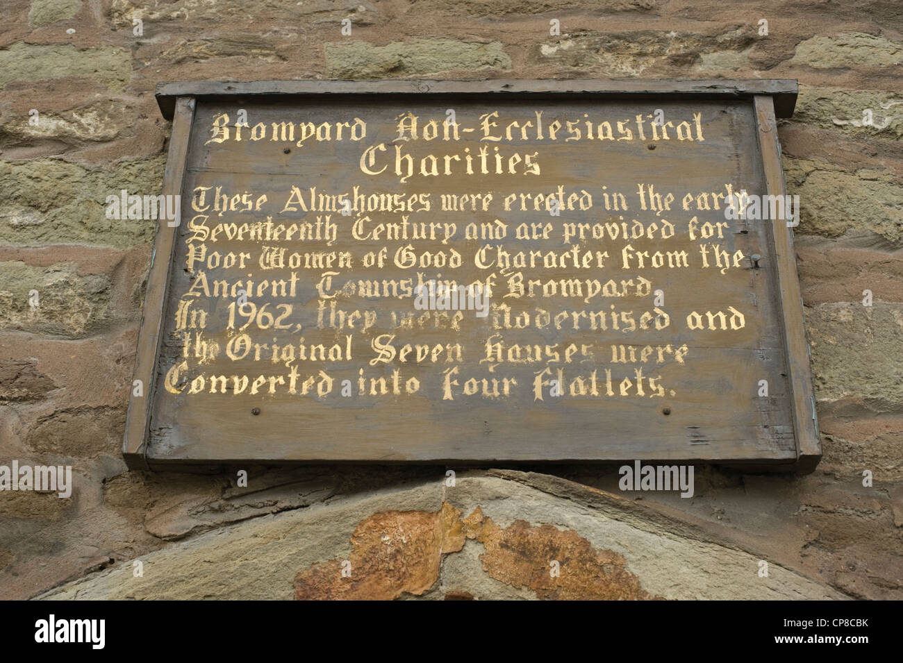 Sign over front door of 17th century Alms House in Bromyard Herefordshire England UK Stock Photo