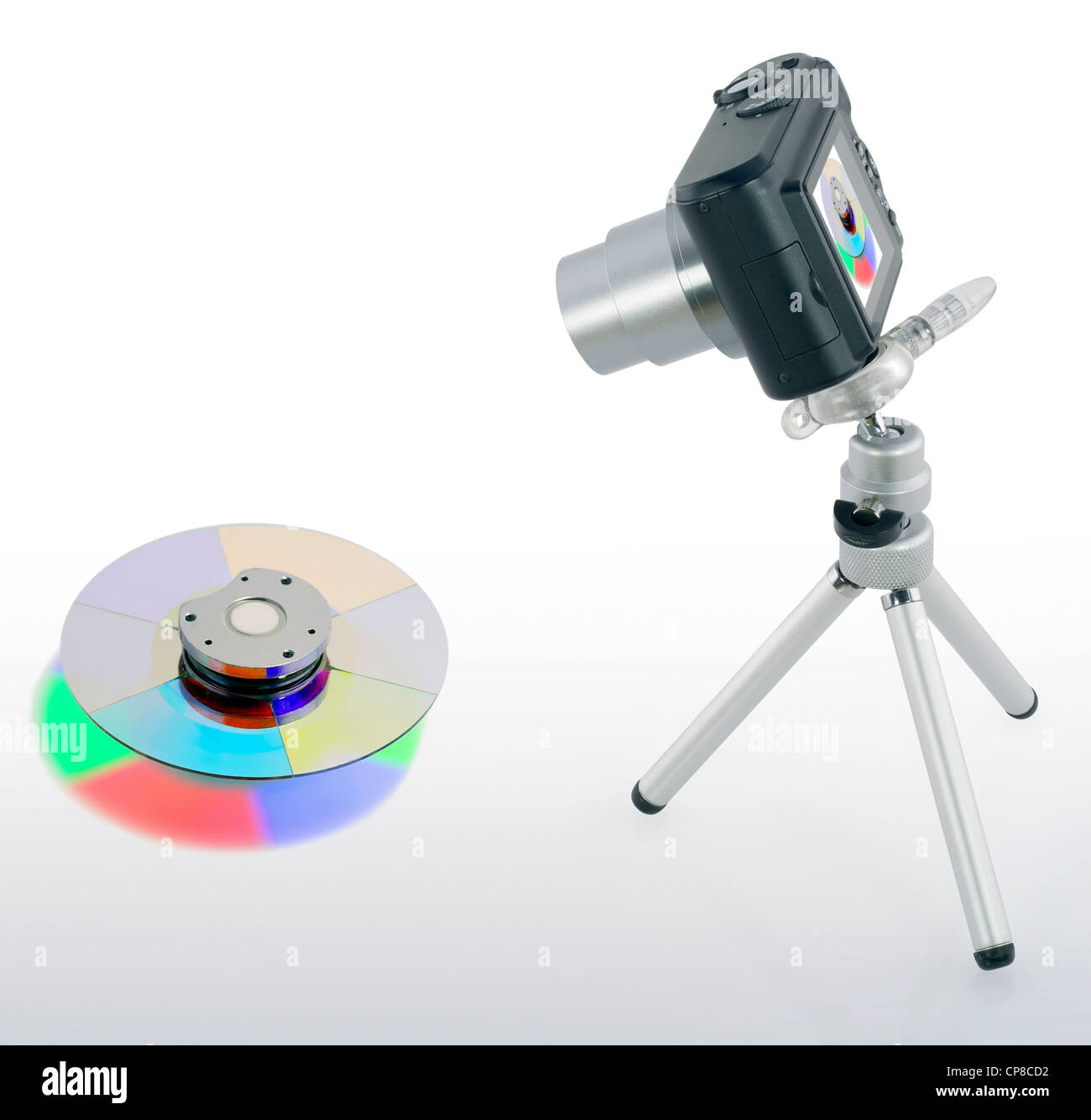 Compact digital camera shot RGB filter. Mass production. Isolated on