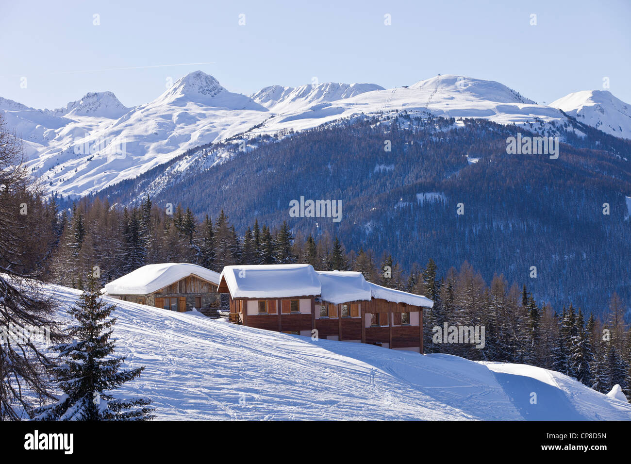 France, Savoie, Les Arcs 1800, Massif de La Vanoise, high Tarentaise valley with a view of the Cheval Noir in the center Stock Photo