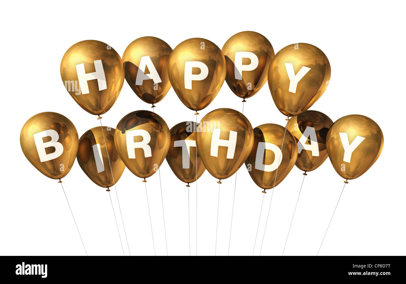 3D gold Happy Birthday balloons isolated on white background Stock Photo -  Alamy