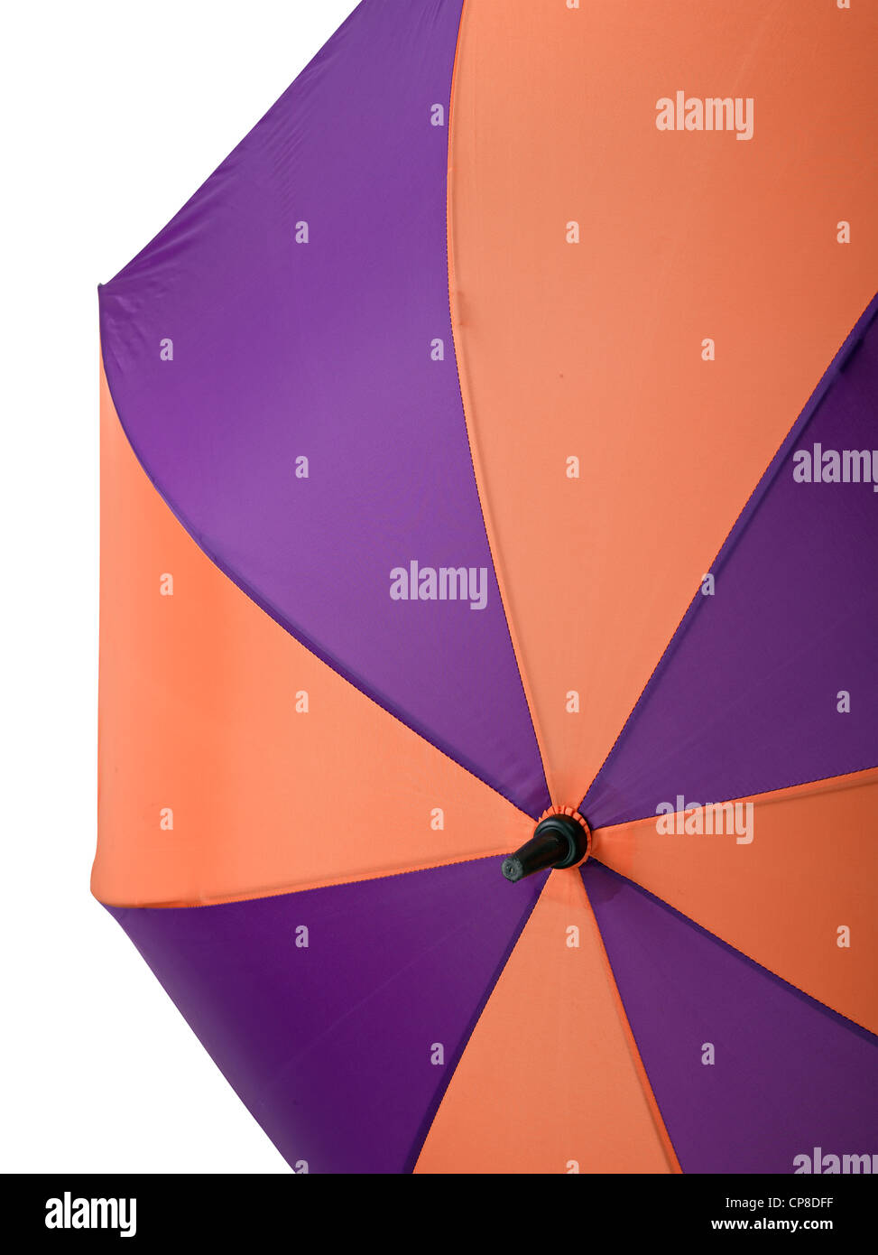 open multi-colored umbrella shot closeup, color segments Stock Photo