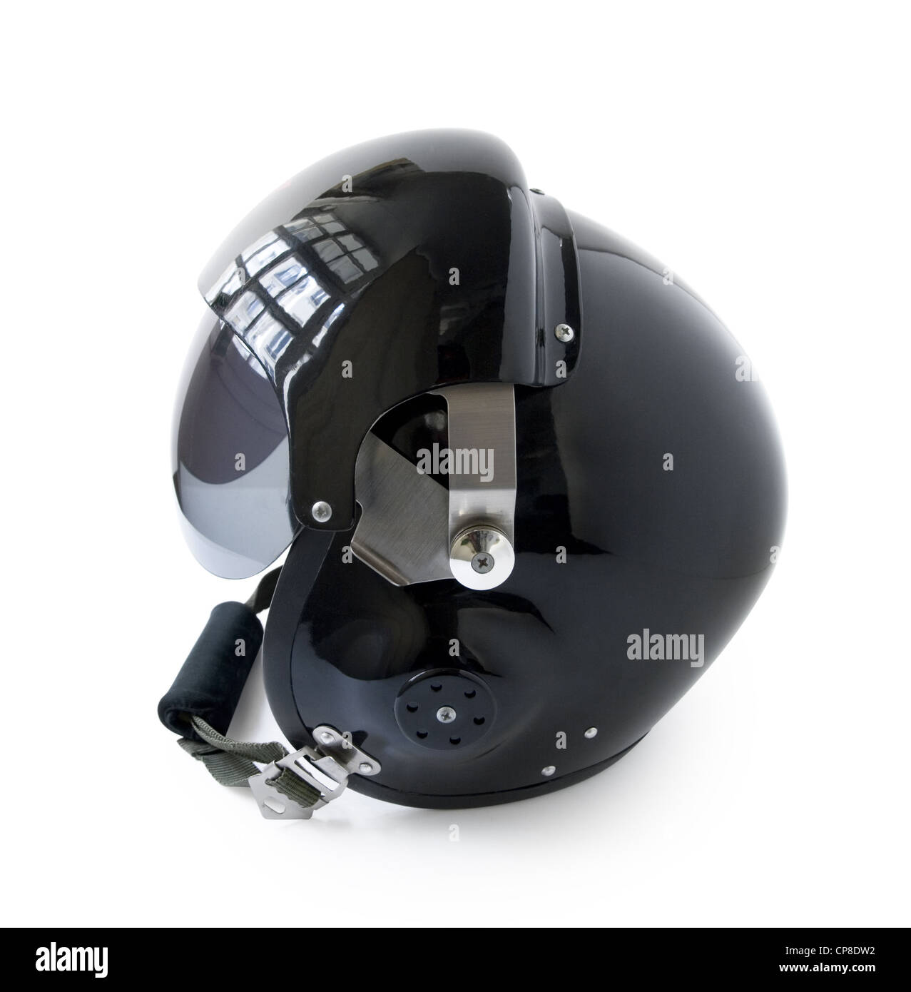 black aviator helmet isolated on a white background Stock Photo