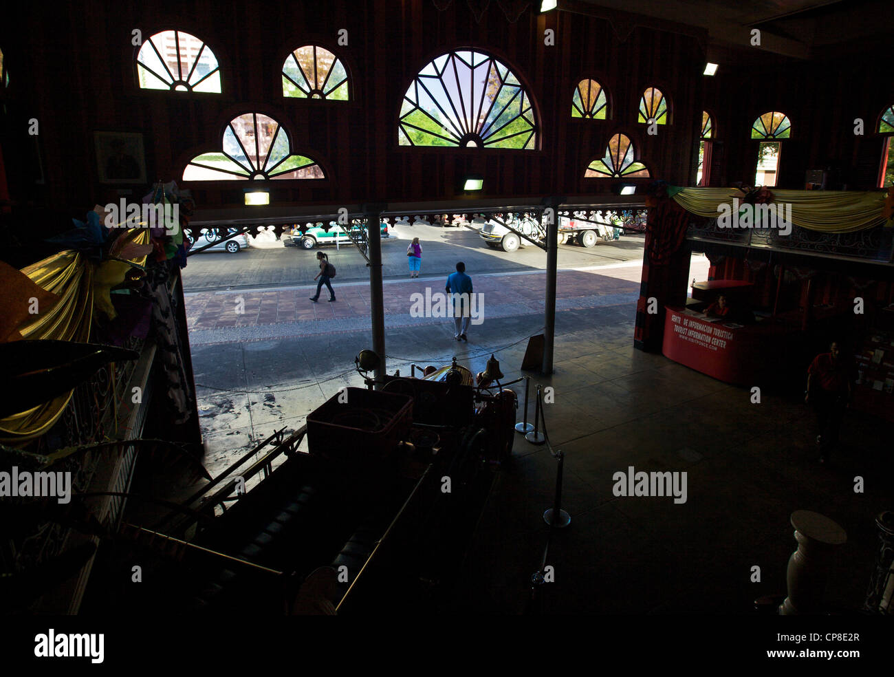 View from inside the famous fire station known as the Parque de Bombas now a museum in Ponce Puerto Rico Stock Photo