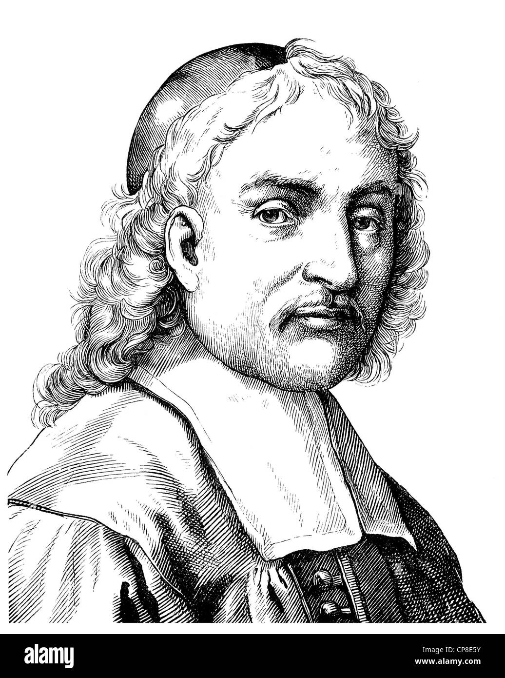 Paul Gerhardt, 1607 - 1676, a Lutheran protestant theologian and German hymn writer, Historische Zeichnung aus dem 19. Jahrhunde Stock Photo