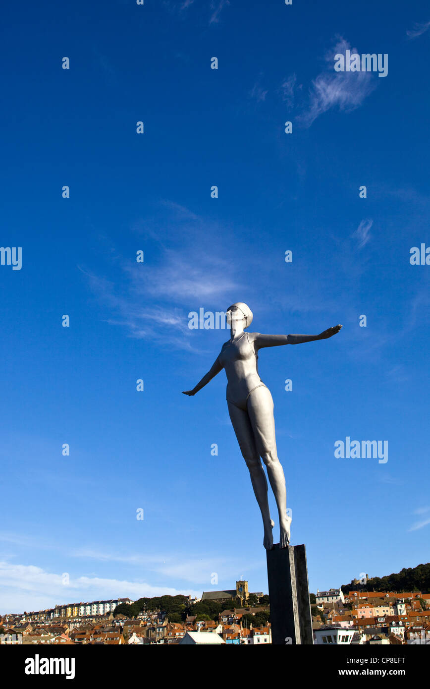 Diving Belle statue by Craig Knowles Vincents Pier Scarborough Stock
