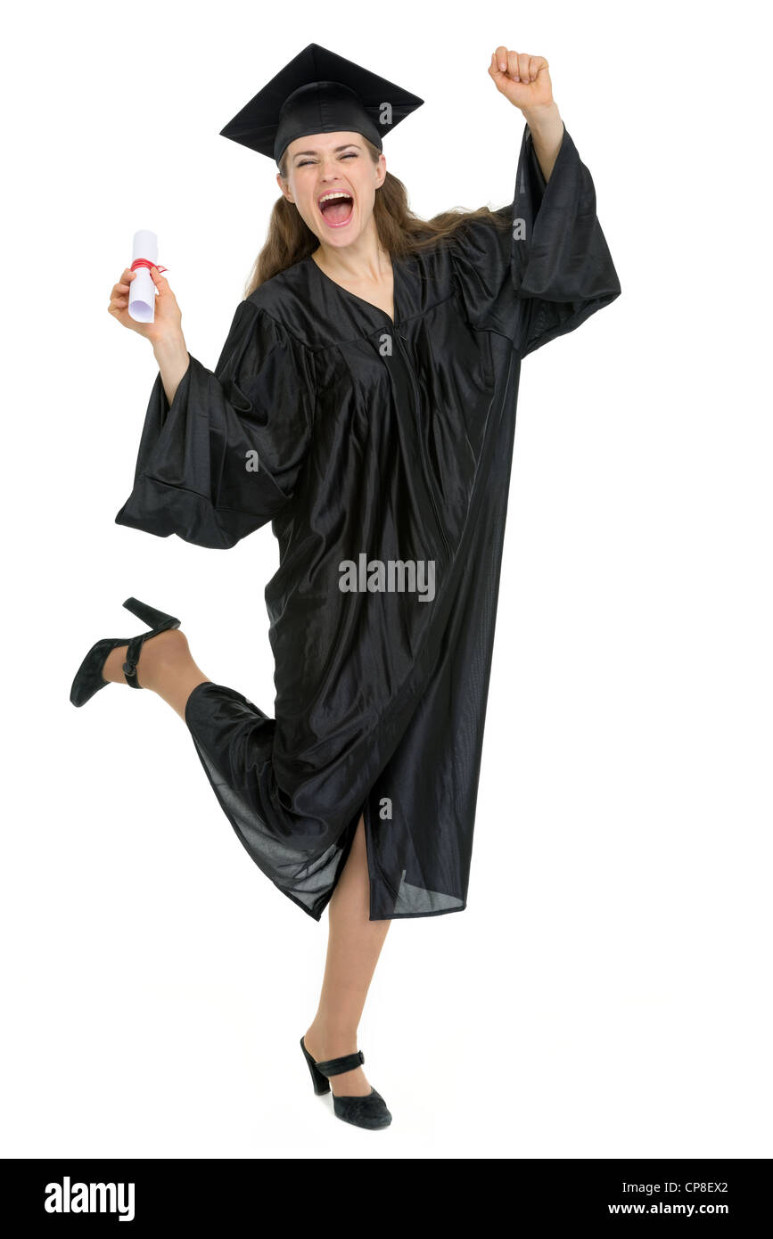 Full length portrait of happy graduation woman with diploma Stock Photo ...