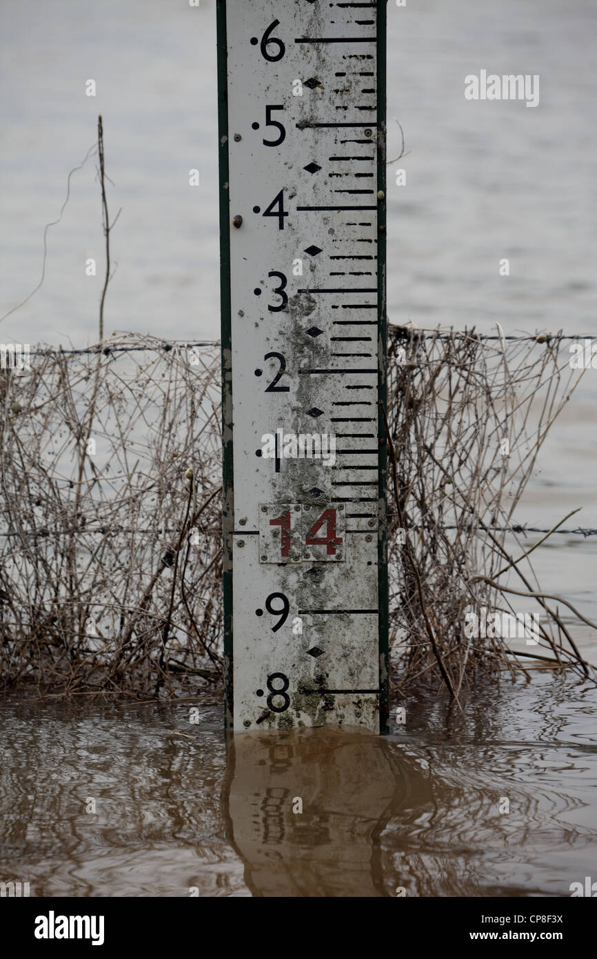 Water level indicator next to the River Severn, near Malvern