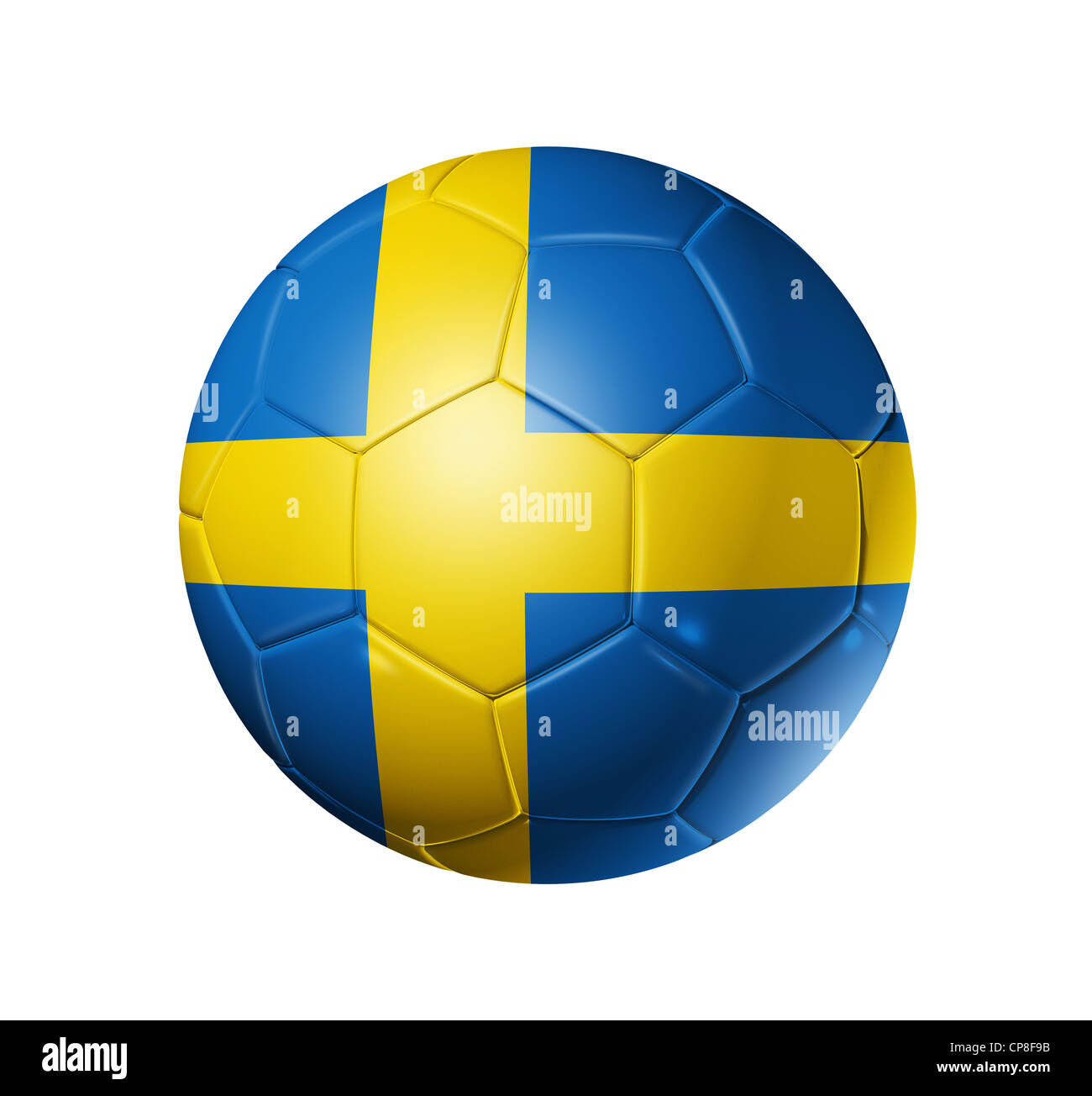 3D soccer ball with Sweden team flag. isolated on white with clipping path Stock Photo