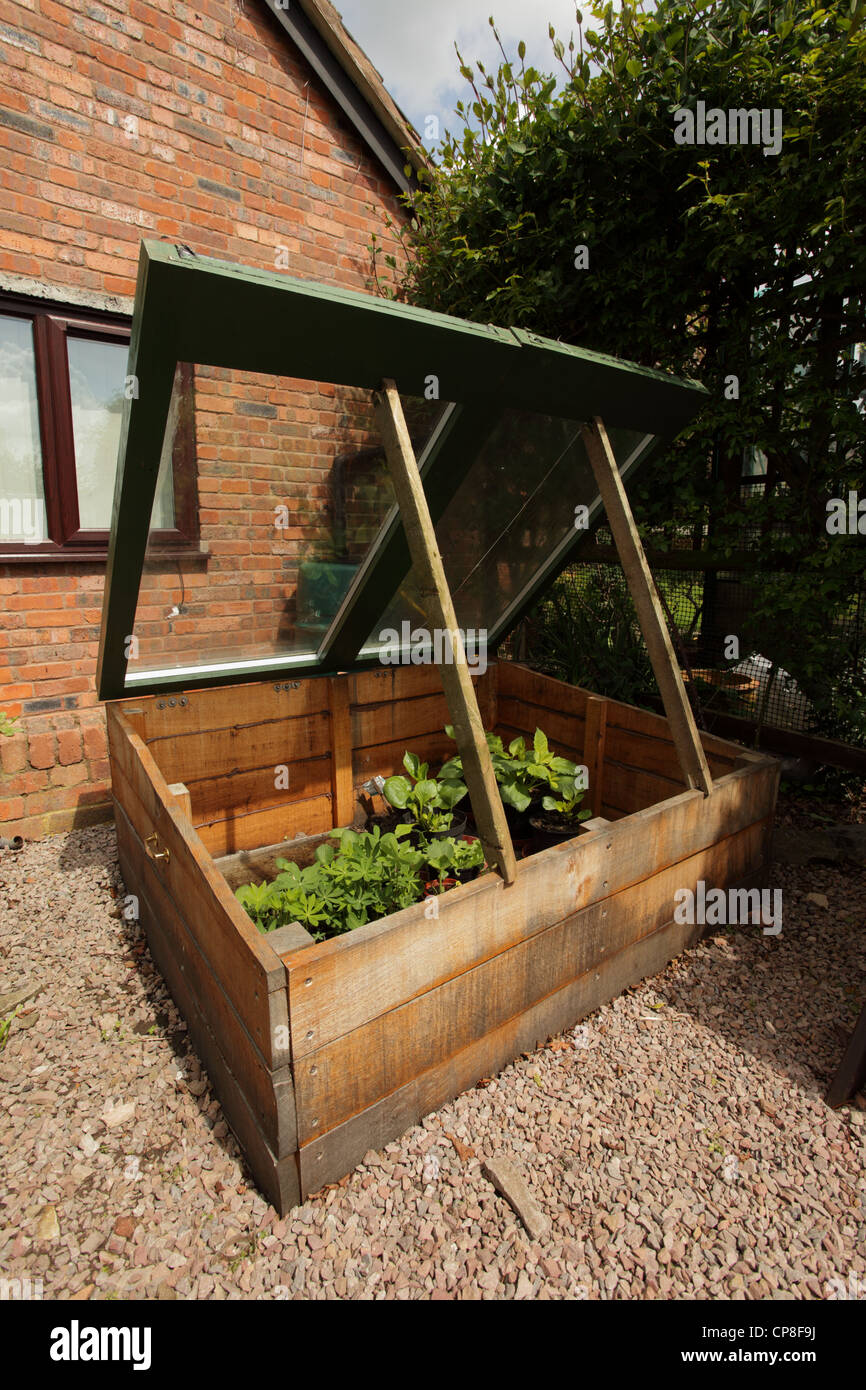 Cold frame open during spring day Stock Photo