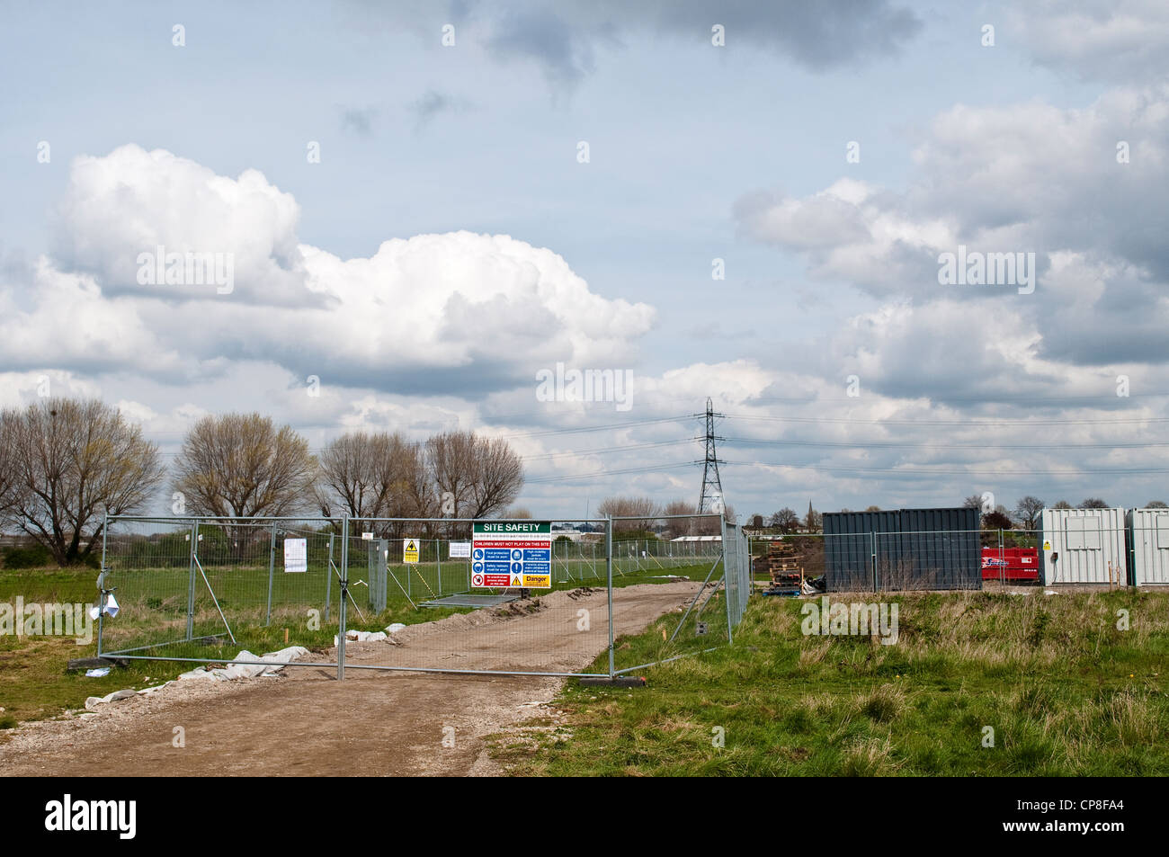Controversial construction site for an Olympic basketball training ground on Leyton Marsh, London, UK Stock Photo